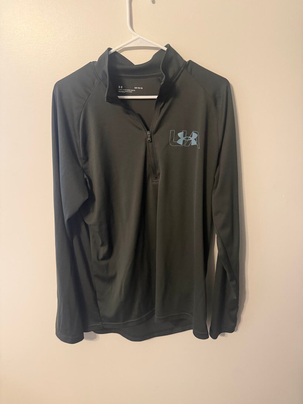 Under Armour Loose Green Quarter Zip Lightweight Pullover Mens L Light Blue Logo